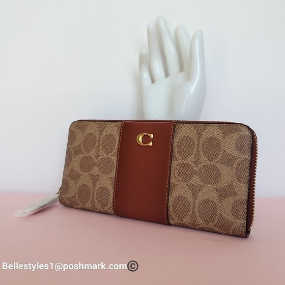 COACH Slim Accordion Zip Wallet In Signature Canvas with Back Slip Pocket- Tan R - Picture 3 of 16